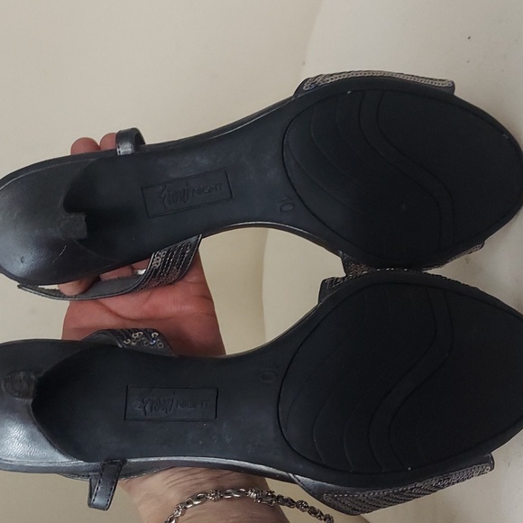 Fiona Night Sequin Silver Gunmetal Open Toe Pumps Sz 10 - Picture 13 of 16